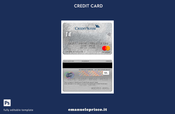 modello di carta mastercard bancaria Svizzera Credit Suisse in stile verificato